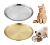 2 cuencos planos de acero inoxidable para gatos, 14 cm, diseño antifatiga, aptos para gatos con una amplia gama de babas (plata, oro)