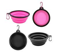 2 cuencos plegables para perros, mosquetón, cuencos de viaje a prueba de fugas de silicona para perros y gatos, ideales para agua y comida (350 ml, rosa y negro)