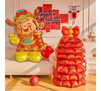 2 decoraciones de Año Nuevo chino 2026 - Dios de la Riqueza y Árbol de Dinero Rojo Globos de Papel de Aluminio, Juego de Decoración 3D de Año Nuevo Lunar para Prosperidad y Suerte, Suministros de