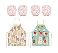 2 Delantales, 2 Pares De Mangas Antiincrustantes, Delantales De Cocina Para Niños, Accesorios Antiincrustantes Para Pintar, Lindos Delantales De Animales, Mangas Antiincrustantes De Muñeca De Algodón.