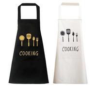 2 Delantales De Cocina, Delantales Con Estampado De Cubiertos, Delantales Repelentes Al Agua Y A La Suciedad, Delantales Con Bolsillos Grandes, Delantales Para Barbacoa, Delantales Para Jardín