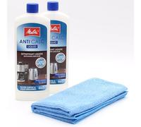 2 Desincrustante Líquido para Cafeteras de Filtro + paño de Microfibra compatible con Melitta Anti Calc Liquid, 2 x 250 ml Botella - Descalcificador para Cafeteras, Hervidores, Planchas - Accesorios
