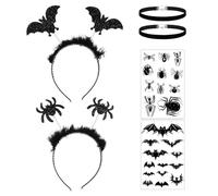 2 Diademas, 2 Parches De Tatuajes Y 2 Collares De Cuello, Diademas De Araña, Diademas De Murciélagos, Diademas Retro De Personalidad, Accesorios Para Ropa De Fiesta.