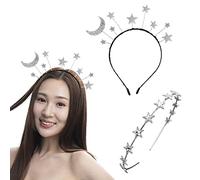 2 diademas brillantes, finas diademas de pentagrama, estrella y luna con diamantes de imitación, accesorios para el pelo de fiesta de princesa, accesorios de diadema de metal, accesorios para la