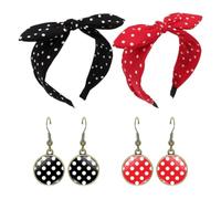 2 Diademas Con Lazo De Lunares, 2 Pares De Ganchos Redondos Para La Oreja De Lunares, Estilo Rock De Lunares, Accesorios Retro, Decoración De Fiestas Y Días Festivos, Regalo De Ocio Diario.