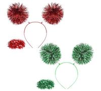 2 Diademas Con Pompón De Seda Brillante, 2 Pulseras De Seda Brillante, Accesorios Para El Cabello Para Mujer, Decoraciones Para Disfraces De Fiesta De Navidad