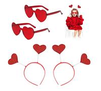 2 diademas de corazón y 2 gafas de fiesta, gafas de corazón infinito, diadema en forma de corazón, día de San Valentín, cumpleaños, fiesta de disfraces de Año Nuevo, accesorios para fotos