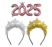 2 Diademas De Estrella De Cinco Puntas Y 1 Pieza De Globos Con Números De Oro Rosa, Diademas Con Purpurina, Diademas Para Decoración De Fiestas, Accesorios De Decoración Para Fiestas