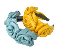 2 diademas de flores, grandes rosas para el pelo, diademas de flores, diademas anchas, corona de flores, rosas para el pelo para carnaval, fiestas, playa, vacaciones, amarillo x azul lago