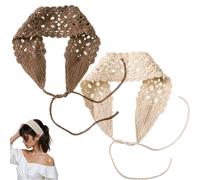 2 diademas de ganchillo para mujer, lindas diademas de punto florales elásticas bohemias, accesorios para el cabello, bufanda de cabeza de ganchillo ahuecada vintage rústica, decoración