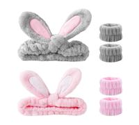 2 diademas de maquillaje, 4 bandas de muñeca para el lavado facial, para mujer, diadema de orejas de conejo, banda elástica suave para maquillaje, lavado de cara para mujeres y niñas