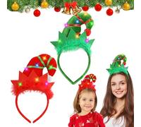 2 diademas de Navidad con LED, diadema luminosa, gorro de Navidad, gorro de Navidad, gorro de reno, diadema de Navidad, color rojo y verde para niños y adultos