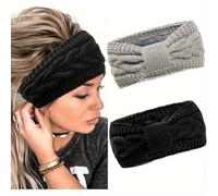 2 diademas de punto acanalado para mujer, calentadores de orejas con forro polar cálido con diseño clásico de lazo, perfectas para otoño e invierno
