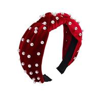 2 diademas de terciopelo con perlas, cinta ancha anudada, diademas elásticas, cintas para el pelo vintage, diadema de perlas de moda, accesorios para el cabello para mujeres y niñas, fiesta de