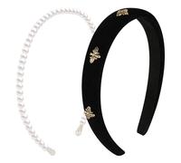 2 Diademas Mujer, Diadema Terciopelo Abeja Negra Linda Banda Cabello Perlas Blancas Accesorios Cabello Femeninos Moda Antideslizantes para Niñas, Maquillaje, Fecha, Fiesta de Cumpleaños
