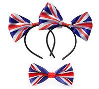 2 diademas para el pelo, diadema de la bandera de Reino Unido, aro para el pelo, lazo para el pelo, reinas, platino, fiesta, evento, cumpleaños, vacaciones, decoración con 1 pajarita