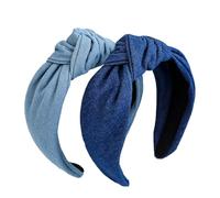 2 diademas vintage con nudo vaquero, antideslizantes, fijas, anchas, elásticas, con cabeza anudada en cruz, accesorios para el cabello (azul oscuro, azul claro)