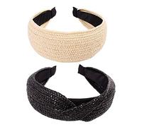 2 diademas vintage de ratán de paja tejida de rafia, diadema ancha para el pelo, accesorios para el cabello para mujeres y niñas