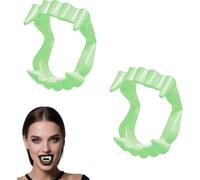 2 dientes de vampiro para niños, que brillan en los dientes de vampiro oscuros, dientes de hombre lobo zombie, accesorios de cosplay para niños, accesorio de disfraz de Drácula