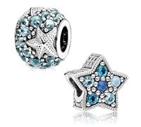 2 dijes de plata 925 con diseño de estrella de mar, cuentas de bricolaje con circonita cúbica, joyería de moda para pulseras Pandora, regalo para mujeres y niñas