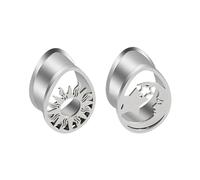 2 dilatadores de oreja de acero inoxidable 316L con forma de lágrima con sol, luna y estrella, dilatadores para mujer, 1 inch, No es una piedra preciosa
