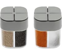 2 dispensadores de especias, 4 en 1, esparcidor de especias para camping, plástico cuantitativo, recipiente de especias de viaje, para viajes, camping, picnic, al aire libre, cocina, fiambreras