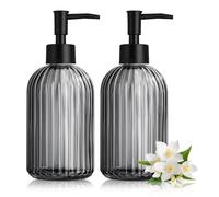 2 Dispensadores de Jabón de Vidrio, 425ml Negro, Dosificador para Cocina y Baño, Soap Dispenser Manual
