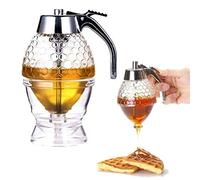 2 dispensadores de miel de 6 onzas, vidrio sin goteo con soporte, tarro de miel, recipiente de vidrio transparente for miel con cucharón, dispensador de jarabe de arce, bote de miel, botella de miel c