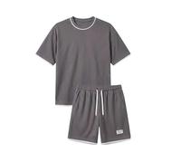 2 divisores de verano para hombre, traje deportivo waffle, camiseta y pantalones cortos, conjunto de chándal, chándal corto, traje de dos piezas, ropa deportiva, ropa deportiva para hombres, talla