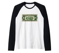 2 Dollar Thomas Jefferson Bill - Monticello Ilustración Camiseta Manga Raglan