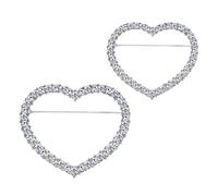 2 elegantes broches brillantes redondos y en forma de corazón para fiesta con diamantes de imitación brillantes, joyería elegante para decoración de vestidos, talla única, como se describe