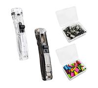 2 empujadores de grapadora con 100 clips de repuesto, clips de repuesto para carpetas, grapadora sin agujeros para fijar libros, encuadernación de documentos, documentos de examen, etc.