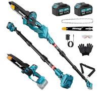 2-en-1 8 Pulgadas Mini Motosierra Bateria con Pertiga, Motor sin Escobillas