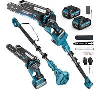 2-en-1 8 Pulgadas Mini Motosierra de Pértiga Inalámbrica con 2 Baterías de 4000mAh, Motosierra sin Escobillas con Telescópicas para Exterior, Extensible hasta 4M