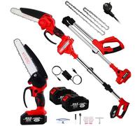 2 en 1 8" sierra electrica podar arboles, Mini Motosierra Bateria Pértiga Telescópica Desmontable, Ajuste de 180°, Minimotosierra de Bateria mit 2 Baterías de 3000 mAh 2 cadenas & gafas de protección
