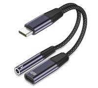 2 en 1 Adaptador USB C a Jack 3.5mm, Adaptador Tipo C a Jack 3,5mm y Divisor Carga Rápida 60W,Conector de Audio Auxiliar USB C to 3.5 para iPhone 17 16 15 Pro,Sumsung S24/S23/S22/S21, Pixel 9 8 7