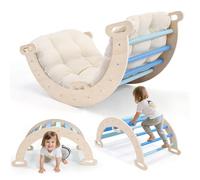 2 en 1 Arco de Escalada con Brazos, Escalada Infantil en Madera con Cojín, Madera Natural, Alfombrilla Antideslizante para los Pies, Refuerzos de las Espalderas, Arco Montessori para Bebés de 1 a 6
