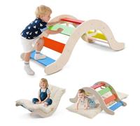 2 en 1 Arco de escalada con reposabrazos, Escalada niños de madera con cojín, madera natural, alfombrilla para los pies antideslizante, refuerzos de soportes, Arco Montessori para bebe 1-6 años