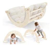 2 en 1 Arco de escalada con reposabrazos, Escalada niños de madera con cojín, madera natural, alfombrilla para los pies antideslizante, refuerzos de soportes, Arco Montessori para bebe 1-6 años