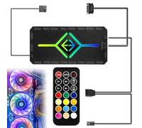2 en 1 ARGB PWM Fan Hub con controlador, 9 conectores PWM de 4 pines y puertos ARGB de 5 V de 3 pines, carcasa RGB con base magnética y SATA Power 18 puertos, controlador ARGB inalámbrico con mando a