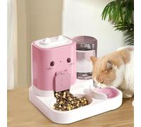 2 en 1 Automatic Cat Food Dispenser - Alimentador con agua de 2,2 L + 1,5 L, Cat Water Dispenser for Kittens, Small Dogs, Continuous Feeding (Pink)