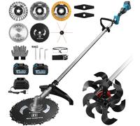 2 en 1 azada de suelo y desbrozadora con batería compatible con 2 baterías de 4 Ah, motoazada con batería con 25 cm de ancho de trabajo y profundidad de trabajo de 23 cm, 12 cuchillos resistentes a la