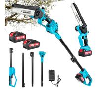 2 en 1 batería podadora y minimotosierra de 8 pulgadas, motor sin escobillas, con 2 baterías de 3000 mAh, tres alturas ajustables (1,4 m/1,9 m/2,4 m) para poda de árboles, jardinería y carpintería