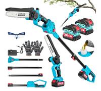 2 en 1 batería podadora y minimotosierra de 8 pulgadas, motor sin escobillas, con 2 baterías de 3000 mAh, tres alturas ajustables (1,4 m/1,9 m/2,4 m) para poda de árboles, jardinería y carpintería