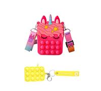 2 en 1 Bolso Unicornio Antiestrés + Llavero Monedero con Pompas de Silicona. Bandolera de Niña con Correa Ajustable, Aro Metálico y Mosquetón para Colgar en Mochilas, Cinturones y Bolsos. Regalo.