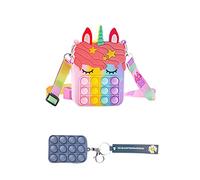 2 en 1 Bolso Unicornio Antiestrés + Llavero Monedero con Pompas de Silicona. Bandolera de Niña con Correa Ajustable, Aro Metálico y Mosquetón para Colgar en Mochilas, Cinturones y Bolsos. Regalo.