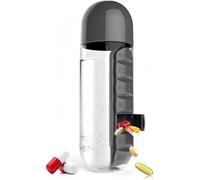 2 en 1 Botella de agua portátil con organizador de la caja de la píldora 7 días Caja del planificador Contenedores de casos de medicina de viaje (negro)