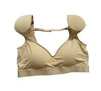 2 en 1 Camisetas con hombreras incorporadas Mujeres Retro Fiesta Cuello en V Bajo Sexy Chic Señoras Tops, Sujetador con hombrera(M,Beige)