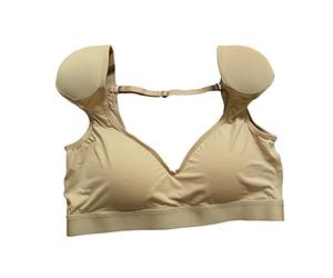 2 en 1 Camisetas con hombreras incorporadas Mujeres Retro Fiesta Cuello en V Bajo Sexy Chic Señoras Tops, Sujetador con hombrera(M,Beige)