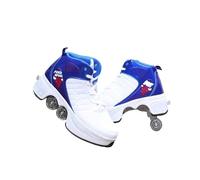 2 en 1 Caña Alta Patines Zapatillas Unisex Convertibles con Ruedas Invisibles de Doble Fila Retráctiles Automáticas para Zapatillas para Caminar para Adultos y Niños(White A,9.5)